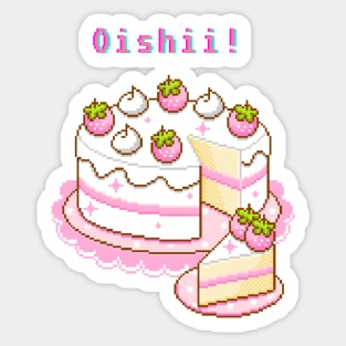 Kawaii Pixel Oishii Dream Dessert ( strawberry & Cream sponge Cakee) Sticker